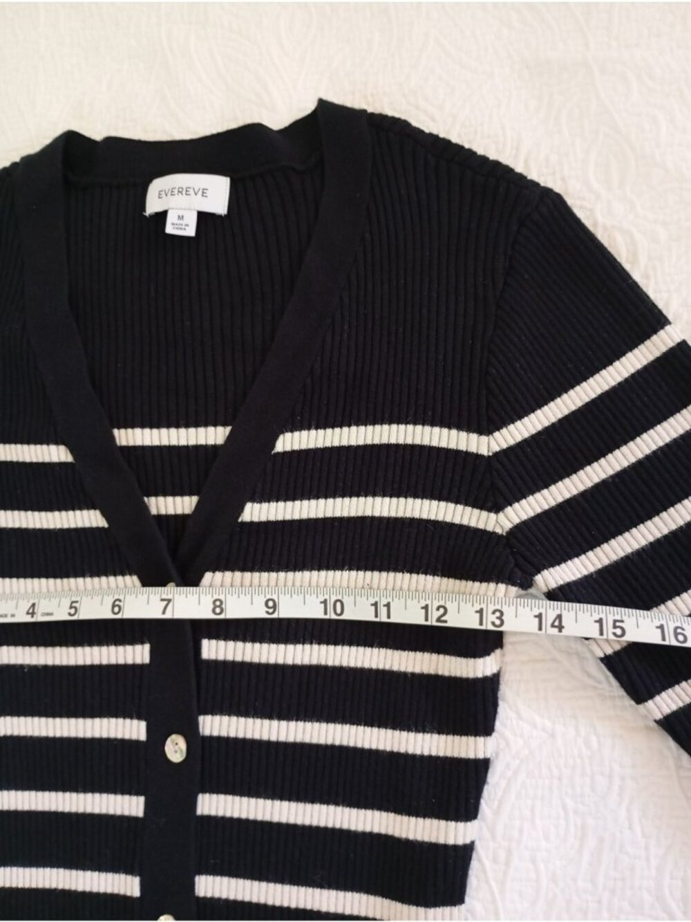 Evereve Striped Ribbed Knit Long Button-Up Cardigan Dress Black & White Size M - Picture 8 of 12